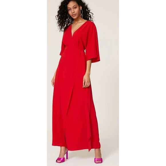 Great Jones Dress Short Sleeve Surplice V-Neck Tie Waist Wrap Maxi Red Small - Picture 1 of 12